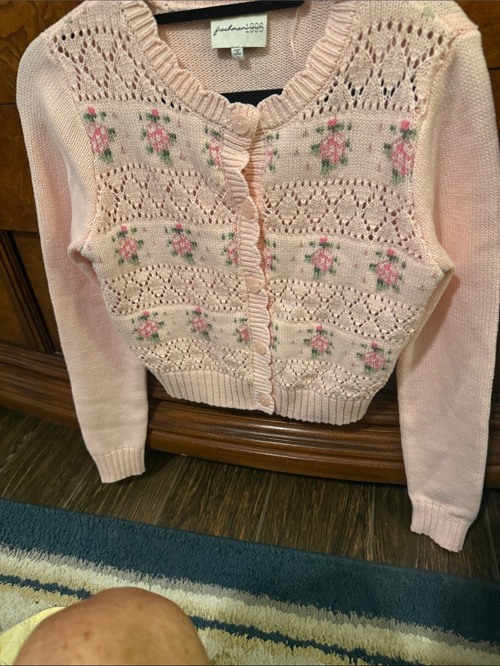 Freshman Pink Floral Knit Cardigan never worn